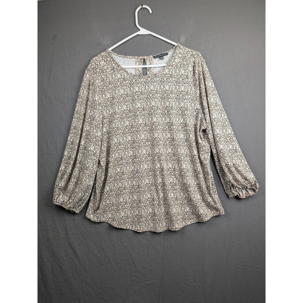 Adrianna Papell Womens XL Animal Print Long Sleeve Blouse Tan Black Keyhole Back